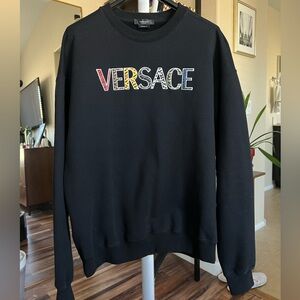 Versace Black Crewneck Sweater with Multicolor Logo
